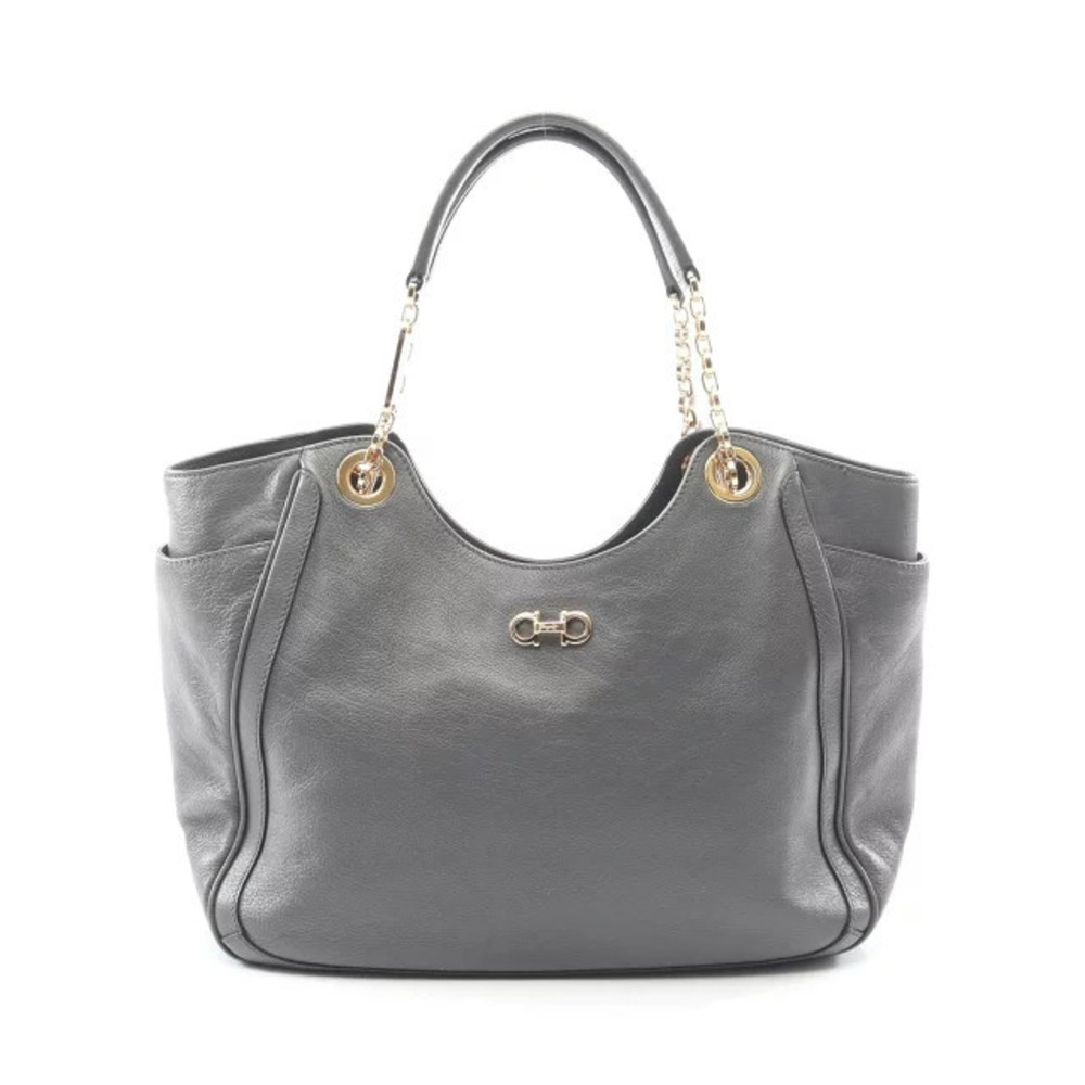 Salvatore Ferragamo Double Gancini Tote Bag Leather Gray